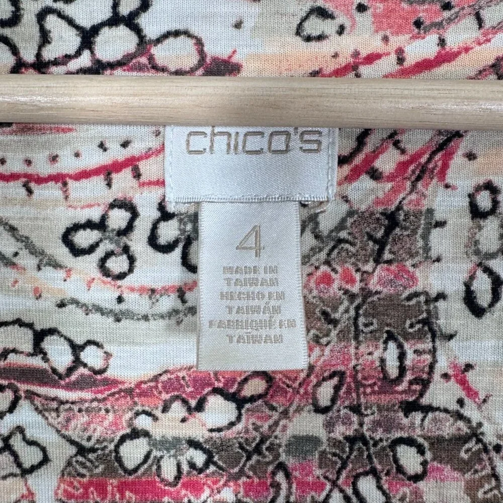 Chicos Womens Paisley Tie Hem Top Size XXL V-Neck 3/4 Sleeve - Picture 5 of 6
